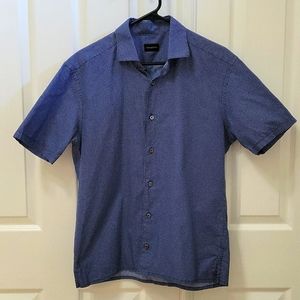 ERMENEGILDO ZEGNA Record-Print Short-Sleeve Cotton Shirt Size Karge in Blue